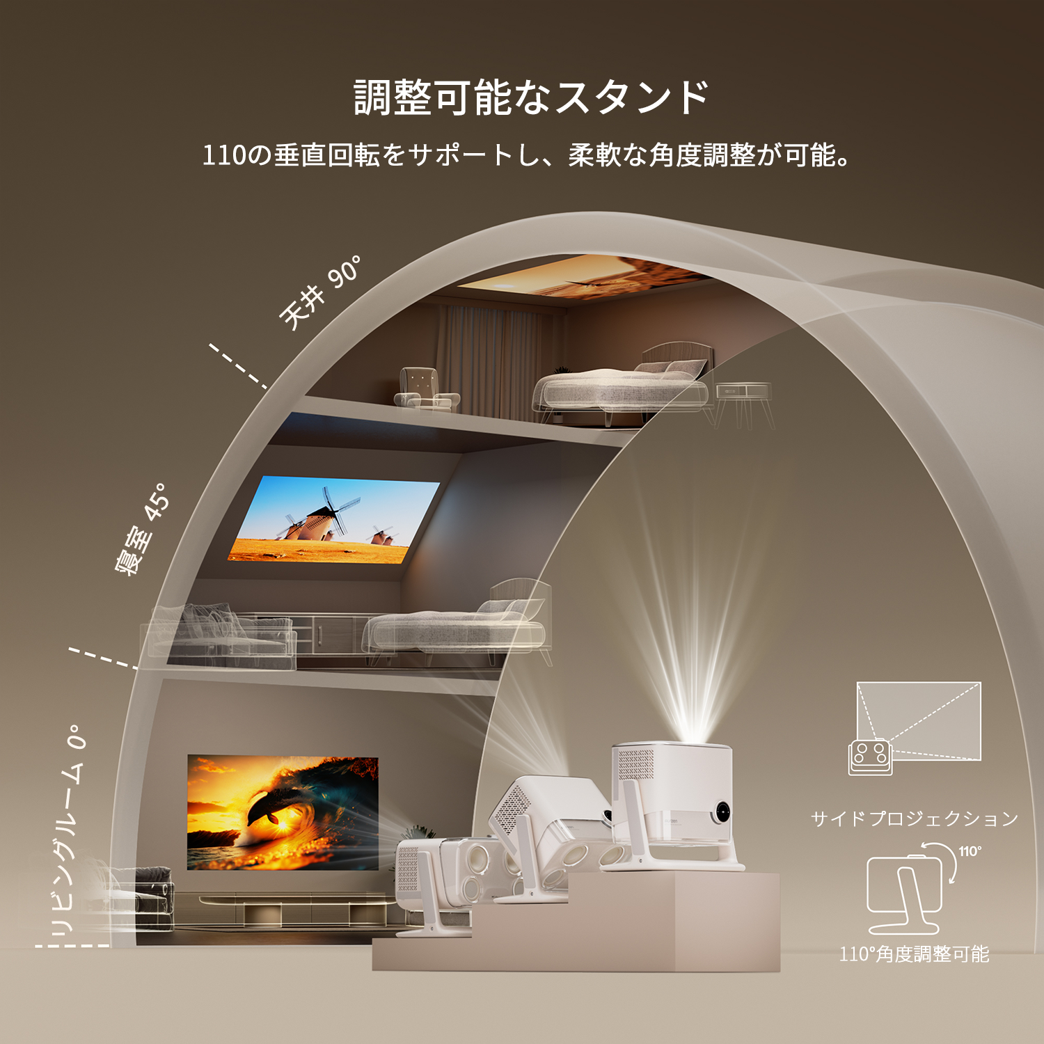 Aurzen BOOM mini スマートプロジェクター Google TV搭載 ベージュ 